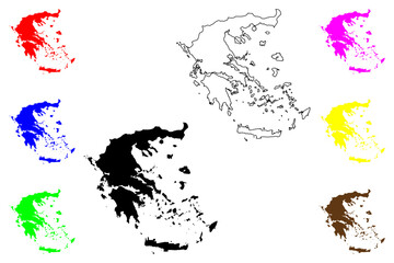 Greece (Hellenic Republic) map vector illustration, scribble sketch Greece map