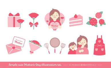 プレゼントや人物素材のシンプルかわいい母の日のアイコンイラストセット