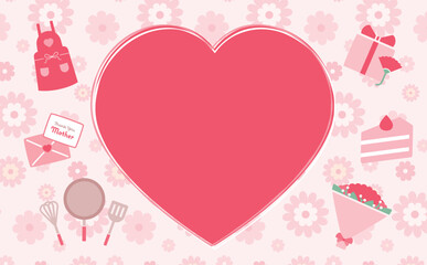 バナーやタイトルロゴとして使いやすいコピースペースのあるシンプルな花柄の母の日ギフトの背景フレーム_手書きハート
