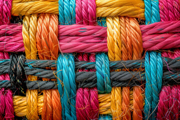 A colorful rope with a black and white stripe