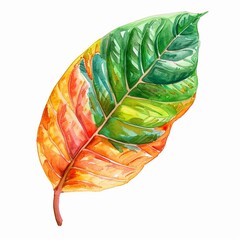 Croton Leaf in watercolor, isolated, white background