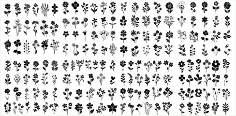 Flower icon set silhouettes, Abstract flower icon, Set of flowers black silhouettes, Flower icon silhouettes © Mahmud Hasan Rashed