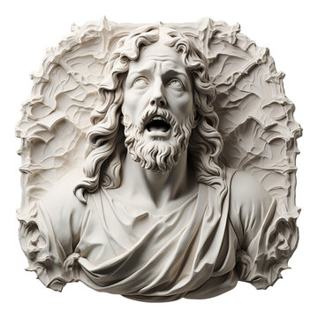 A plaster carving relief jesus portra, Isolated on transparent PNG background, Generative ai