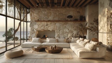 Luxurious Beachfront Living Room with Ocean View