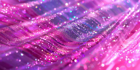 Purple luxury fabric with glamorous sparkles and pink bokeh defocused lights. Abstract festive background and texture for design
