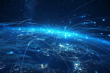 Global network on blue planet Earth, technology and communication concept. 3D style