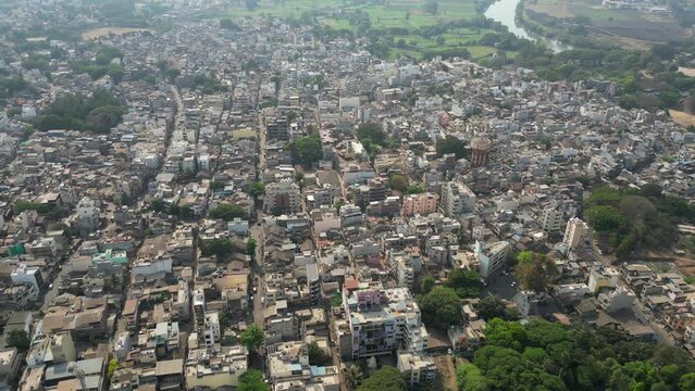 Kolhapur city drone moving left to right bird eye view in Maharashtra