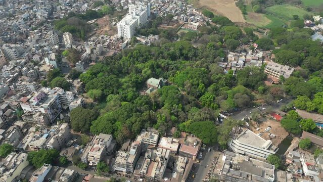Town Hall museum wide to closeup drone view in Kolhapur in Maharashtra