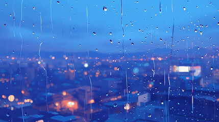 窓ガラス越しに見た豪雨の降る街　Generative AI