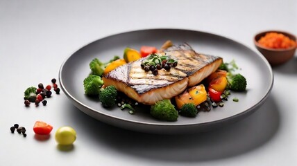 Asian fish fry served on a wooden table, featuring fried fish and vegetables on a white dish.