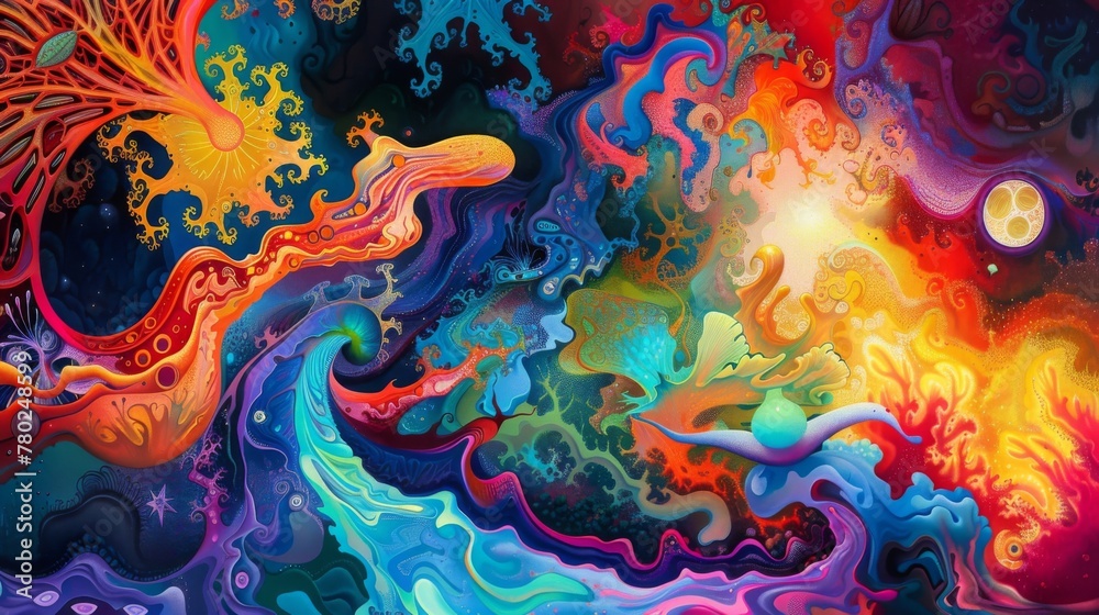 Wall mural the intense colors create a visual overload like a psychedelic acid trip.