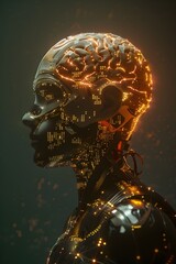 Luminous Cybernetic Mind Futuristic D Conceptual Portrayal of Artificial Intelligence as Glowing Humanoid Figure with Circuitry Brain