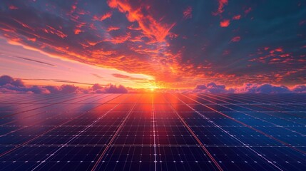 portrayal of solar panel energy, featuring detailed textures of solar panels, their reflective surfaces, and the efficiency of harnessing sunlight