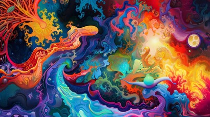 The intense colors create a visual overload like a psychedelic acid trip.
