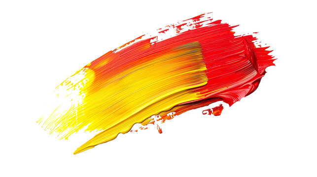 Hand painted stroke of red and yellow paint brush isolated on white background PNG