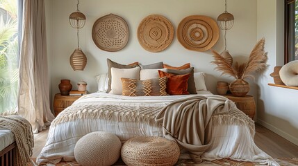 Cozy Bohemian Bedroom Interior with Natural Decor