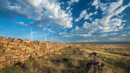 A winding wall of bricks and stone spanning the horizon and now adorned with towering wind turbines...