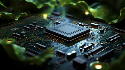 Fototapeta premium Close-up image of a green circuit board