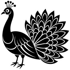 peacock illustration,black peacock silhouette vector illustration,icon,svg,bird characters,Holiday t shirt,Hand drawn trendy Vector illustration,peacock on a white background