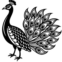 peacock illustration,black peacock silhouette vector illustration,icon,svg,bird characters,Holiday t shirt,Hand drawn trendy Vector illustration,peacock on a white background