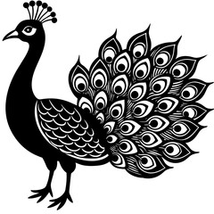 peacock illustration,black peacock silhouette vector illustration,icon,svg,bird characters,Holiday t shirt,Hand drawn trendy Vector illustration,peacock on a white background