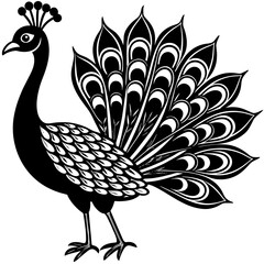 peacock illustration,black peacock silhouette vector illustration,icon,svg,bird characters,Holiday t shirt,Hand drawn trendy Vector illustration,peacock on a white background