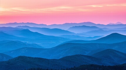As the sun dips below the horizon, its fading light illuminates the mountain range in a spectacular display of colors. The peaceful transition from day to night over the mountain, AI Generative