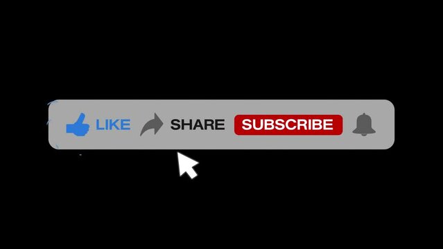 Video animation of an animated, floating subscribe button with a bell button on a black background. - Suitable for video blog. 