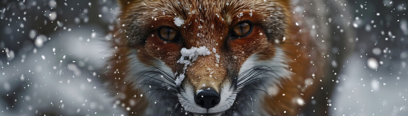 A fox is standing in the snow with its nose in the air