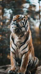 Close-up of a tiger sitting calmly, beautiful animal photography like living creature