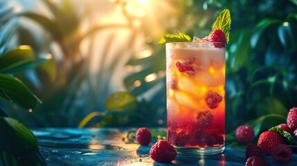 representation of a healthy drink, showcasing vibrant colors, fresh ingredients, and morning light creating a soothing background