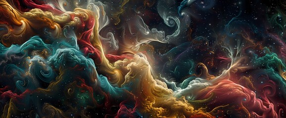 Vibrant tendrils of color weave intricate patterns across the canvas of space, a celestial tapestry unfolding in silent reverence. - obrazy, fototapety, plakaty