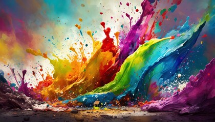 Colorful paint splash in the ground. Rainbow colors element design - obrazy, fototapety, plakaty