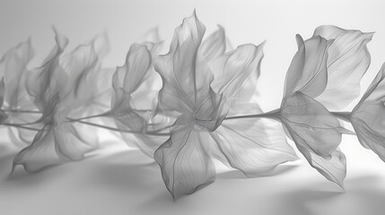 A close-up, dynamic line art of intertwined wildflowers, emphasizing the interaction between light and shadow across the petals and stems.