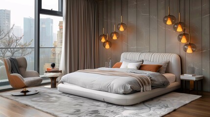 Modern Bedroom Interior with City View