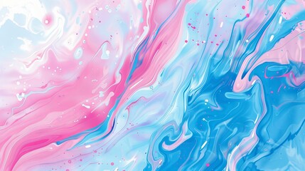 Fototapeta premium Abstract background with pink and blue swirls of liquid paint. Pastel colored fluid art painting. Modern wallpaper for interior design, decoration, and poster print.