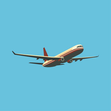Retro style clipart of airplane flying, taking off, landing. Isolated vector illustration of aircraft in the sky for cargo or passenger transportation