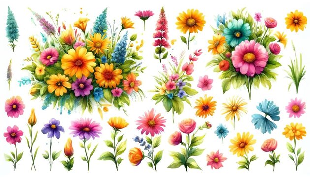 Charming watercolor flora set, Perfect for elegant designs.