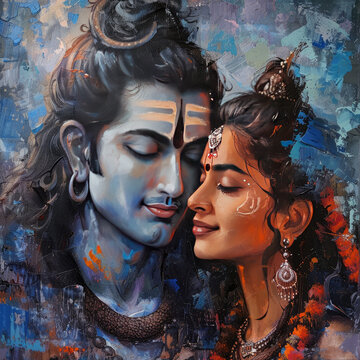Lord shiva and parvathy oil painting