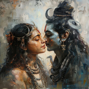 Lord shiva and parvathy oil painting