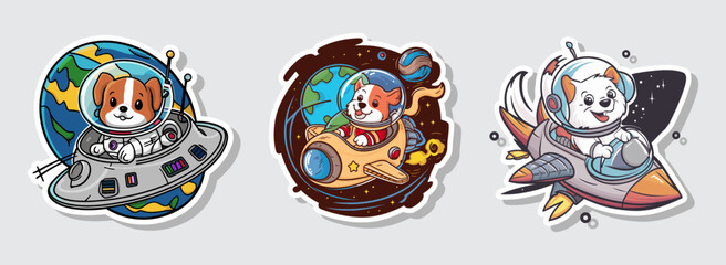 A cute dog astronaut wearing a spacesuit in a vector illustration. Generative AI