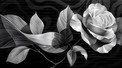 A geometric interpretation of a single rose, where its petals and leaves are represented by crisp, angular lines in a modern line art style.