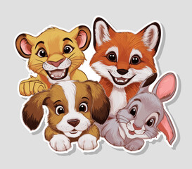 Set of cute baby animal in sticker vector illustration art. Generative AI