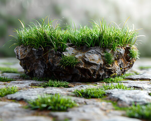 mockup of empty Grass podium, nature background. Grass circle, copy space. generative ai.