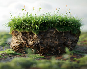 mockup of empty Grass podium, nature background. Grass circle, copy space. generative ai.