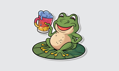 A joyful frog enjoying a cold drink vector illustration. Generative AI