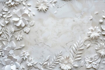 Shabby Chic Elegance Handmade Floral Cut Paper Artwork on Rough Paper AI Image