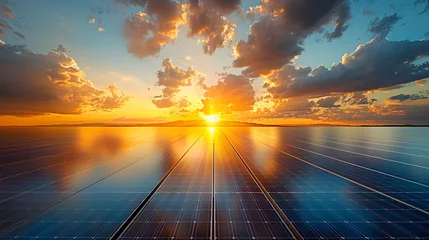 Crédence de cuisine en plexiglas Cappuccino Solar panels (solar cell) in solar farm with sun lighting to create the clean electric power. Generative ai 