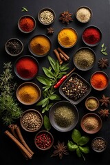 Various oriental spices and spices on a black background.