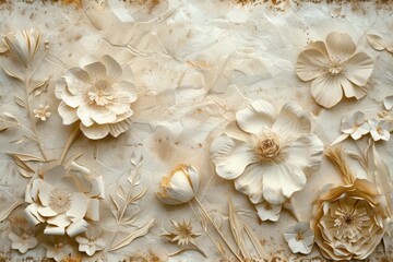Shabby Chic Elegance: Floral Cut Paper Artwork on Rough AI Image
